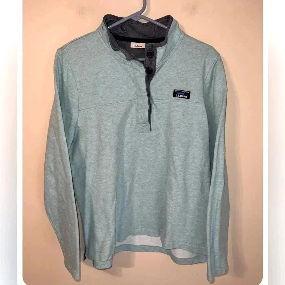 L.L. Bean Pullover Sweatshirt Heather Green Women's Large Petite
